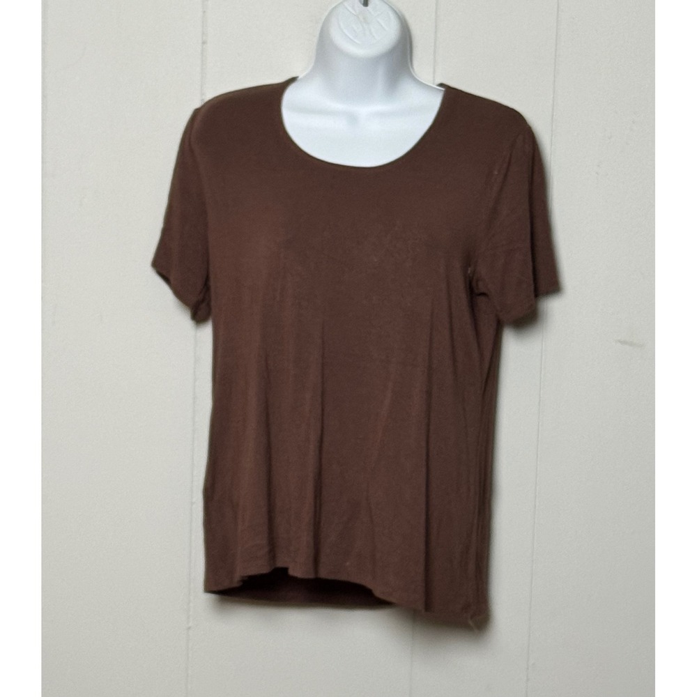 Susan Graver Style Women's Brown Short Sleeve Scoop Neck Rayon Spandex Top Sz S